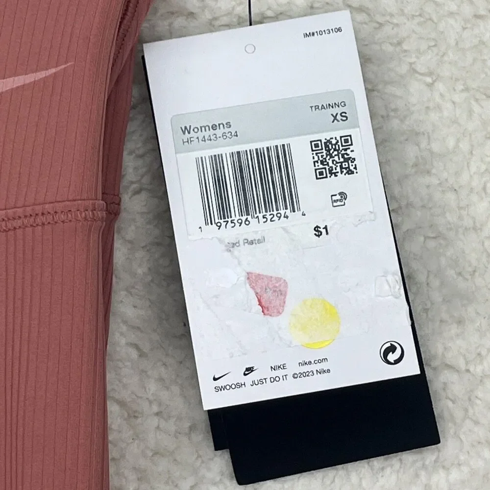 Extra Small Nike Zenvy Rib Gentle-Support High-Waisted 7/8 Leggings Rose Pink